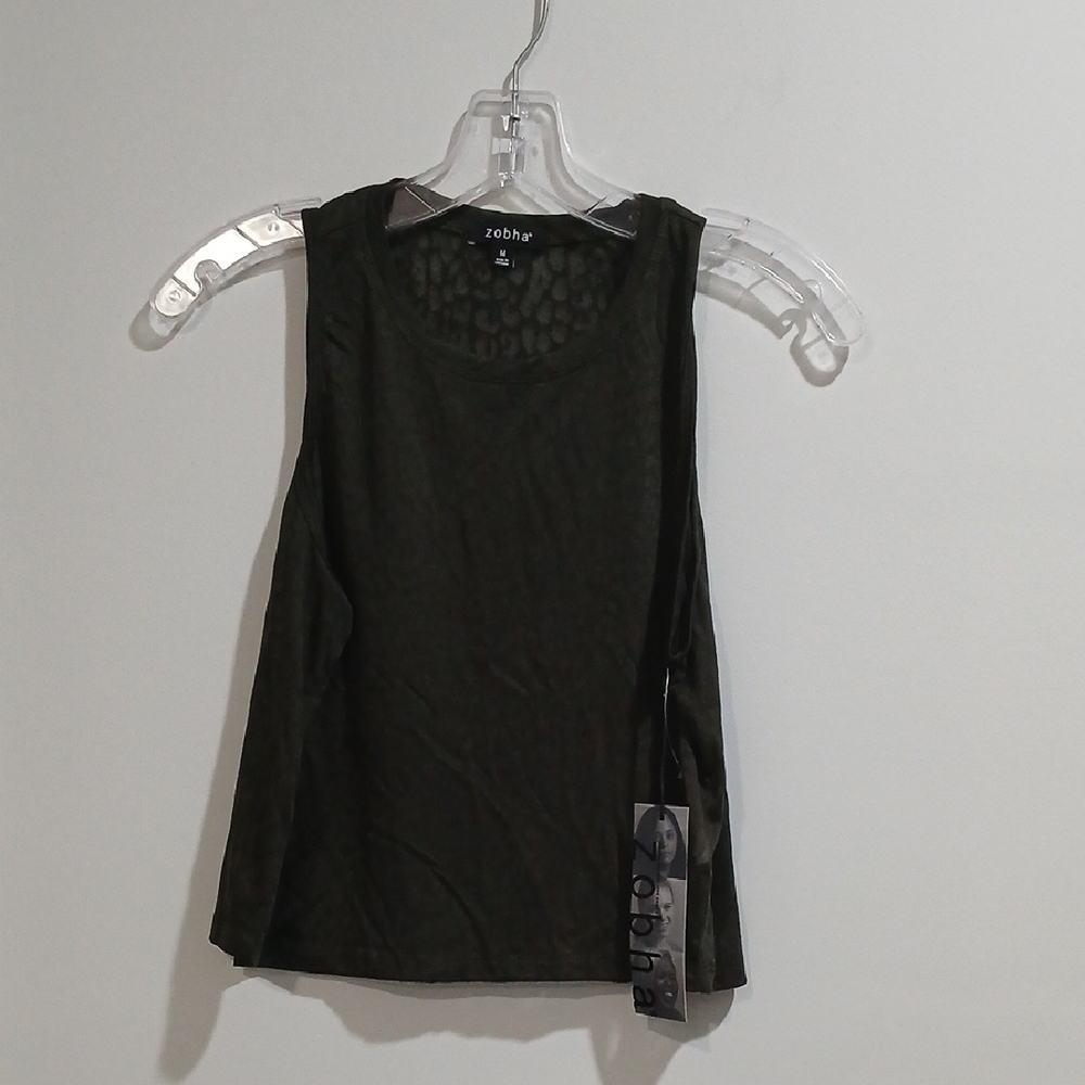 Dark Olive Sleeveless Top, New With Tags, Sz M , Animal Print